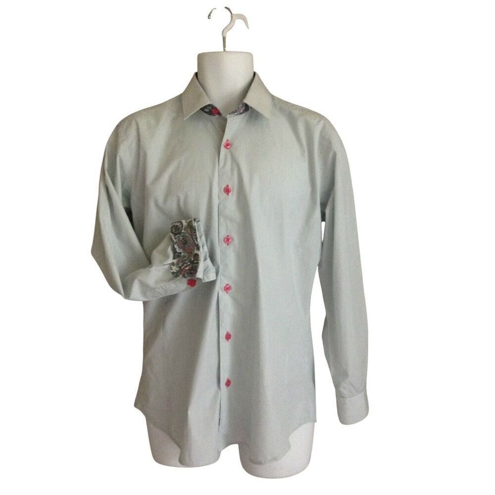 Jarad Lang Shirt Men's Medium Blue Purple Green Stripe Flip Date Night
